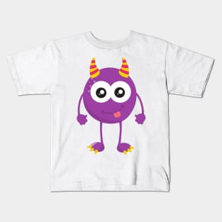 Cute Monster, Purple Monster, Funny Monster, Horns Kids T-Shirt